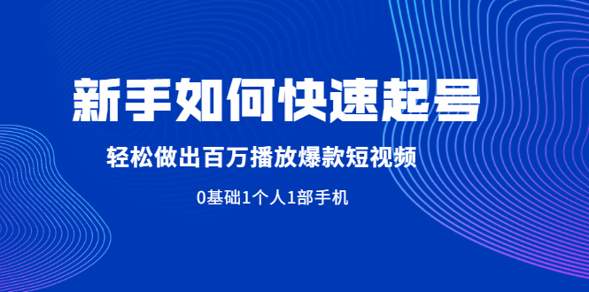 新手如何快速起号,轻松做出百万播放爆款短视频，0基础1个人1部手机-云网创资源站