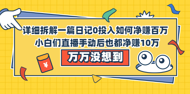 详细拆解一篇日记0投入如何净赚百万，小白们直接复制后也都净赚10万-云网创资源站