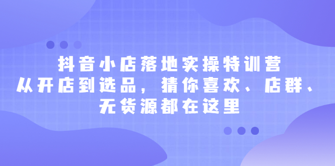 抖音小店落地实操特训营，从开店到选品，猜你喜欢、店群、无货源都在这里-云网创资源站