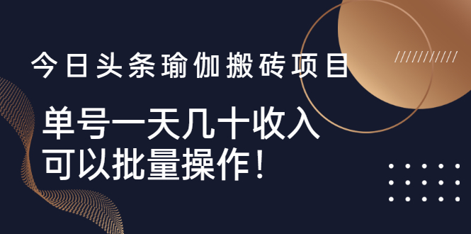 今日头条瑜伽搬砖项目，单号一天几十收入，可以批量操作！-云网创资源站