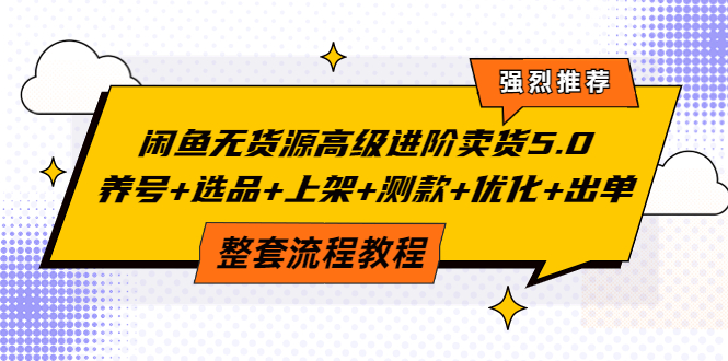 闲鱼无货源高级进阶卖货5.0，养号+选品+上架+测款+优化+出单整套流程教程-云网创资源站