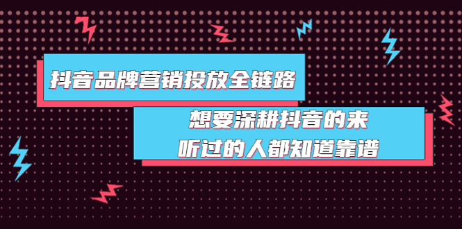 抖音品牌营销投放全链路：想要深耕抖音的来，听过的人都知道靠谱-云网创资源站