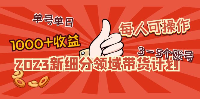 2023新细分领域带货计划：单号单日1000+收益不难，每人可操作3-5个账号-云网创资源站