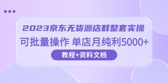 2023京东-无货源店群整套实操 可批量操作 单店月纯利5000+63节课+资料文档-云网创资源站