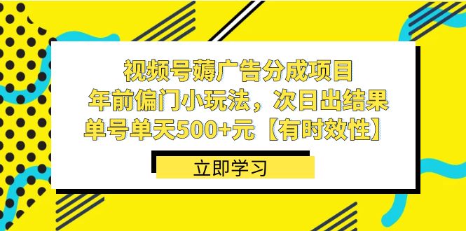 视频号薅广告分成项目，年前偏门小玩法，次日出结果，单号单天500+元【…-云网创资源站