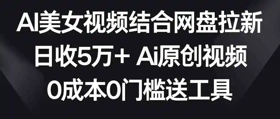 AI美女视频结合网盘拉新，日收5万+两分钟一条Ai原创视频，0成本0门槛送工具-云网创资源站