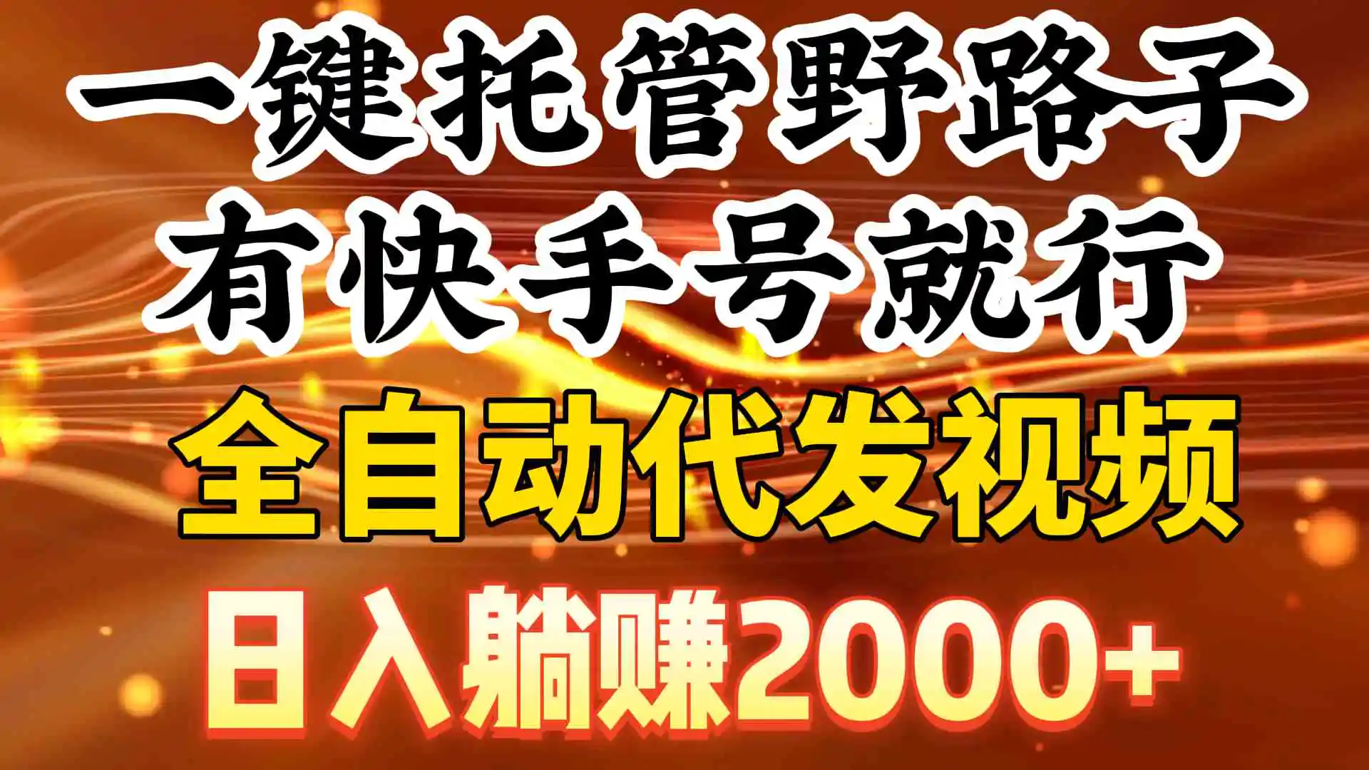 一键托管野路子，有快手号就行，日入躺赚2000+，全自动代发视频-云网创资源站