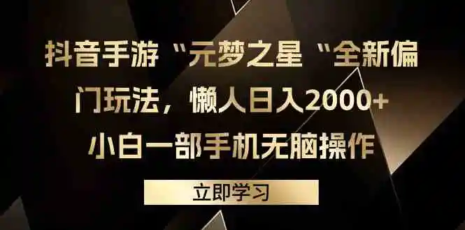 抖音手游“元梦之星“全新偏门玩法，懒人日入2000+，小白一部手机无脑操作-云网创资源站