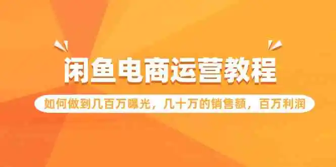 闲鱼电商运营教程：如何做到几百万曝光，几十万的销售额，百万利润-云网创资源站