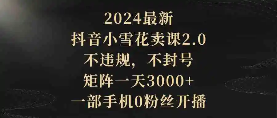 2024最新抖音小雪花卖课2.0 不违规 不封号 矩阵一天3000+一部手机0粉丝开播-云网创资源站