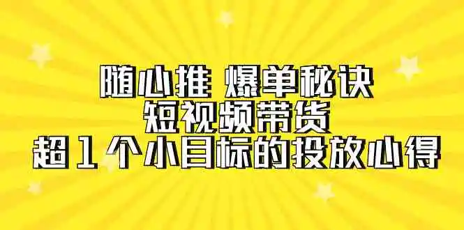 随心推 爆单秘诀，短视频带货-超1个小目标的投放心得-云网创资源站