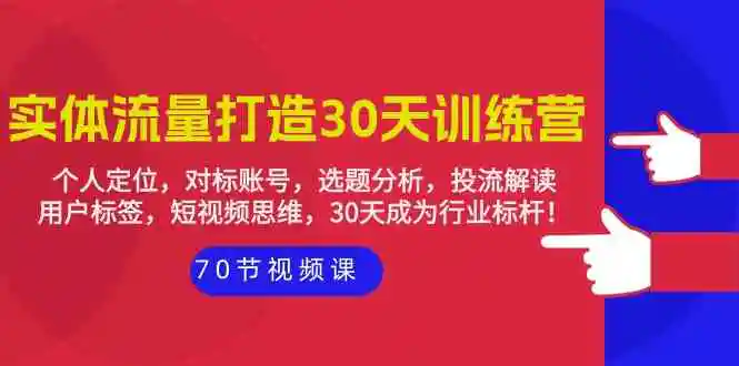 实体-流量打造-30天训练营：个人定位，对标账号，选题分析，投流解读-70节-云网创资源站