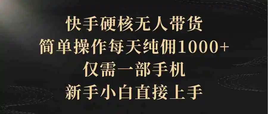 快手硬核无人带货，简单操作每天纯佣1000+,仅需一部手机，新手小白直接上手-云网创资源站