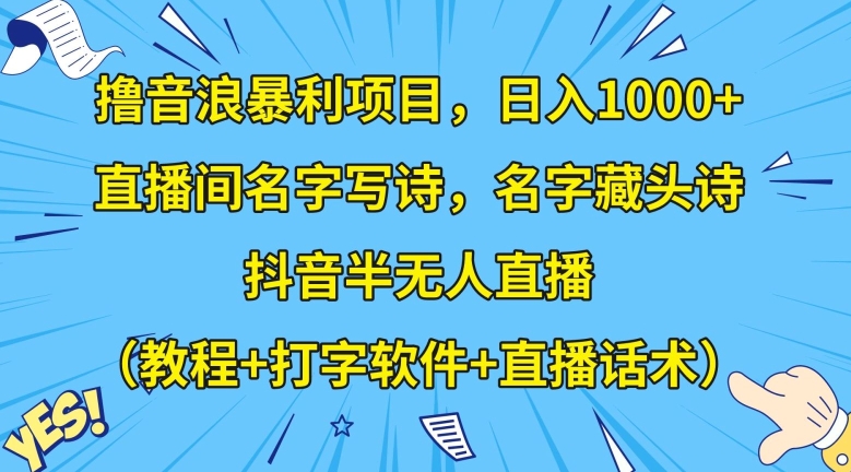 撸音浪暴利项目，日入1000+，直播间名字写诗，名字藏头诗，抖音半无人直播【揭秘】-云网创资源站