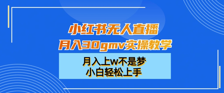 小红书无人直播月入30gmv实操教学，月入上w不是梦，小白轻松上手【揭秘】-云网创资源站