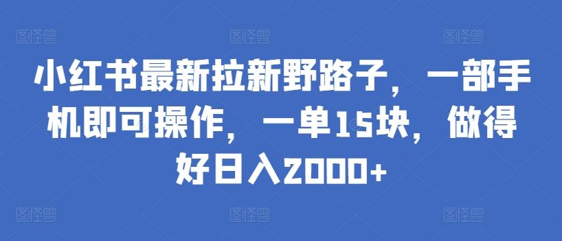 小红书最新拉新野路子，一部手机即可操作，一单15块，做得好日入2000+【揭秘】-云网创资源站