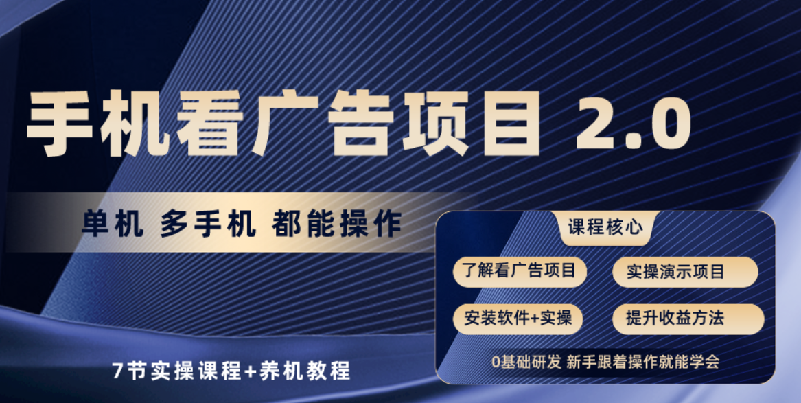 手机看广告项目2.0，单机收益30+，提现秒到账可矩阵操作-云网创资源站