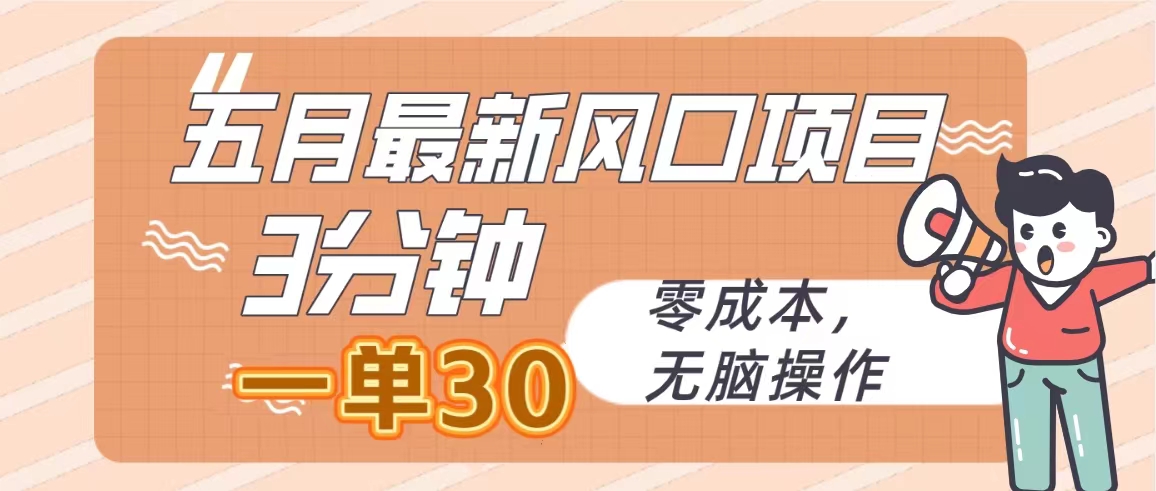 五月全新蓝海项目，3min一单30，零成本，没脑子实际操作-云网创资源站