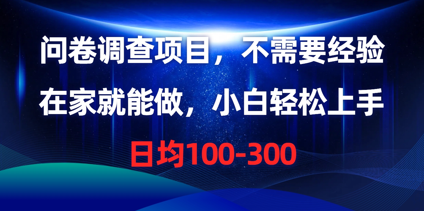 问卷调研新项目，不用工作经验，在家也能做，新手快速上手，每日平均100-300-云网创资源站