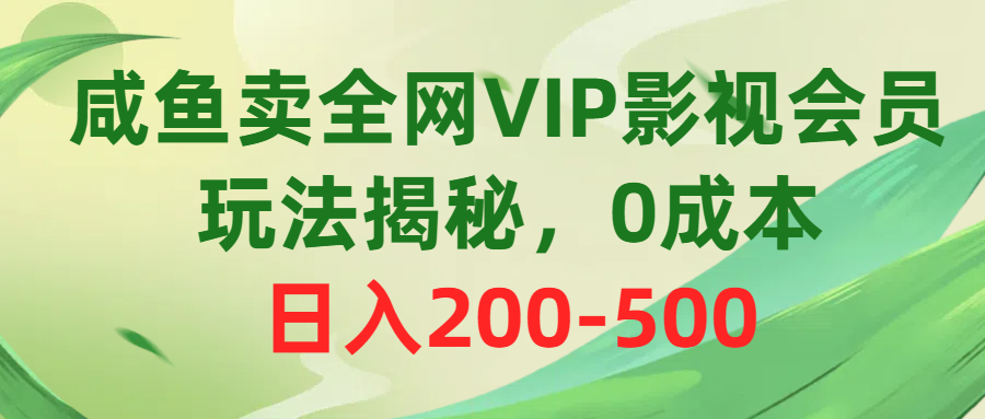 咸鱼卖全网VIP影视会员，玩法揭秘，0成本日入200-500-云网创资源站