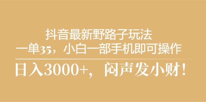 抖音最新野路子玩法，一单35，小白一部手机即可操作，，日入3000+，闷…-云网创资源站