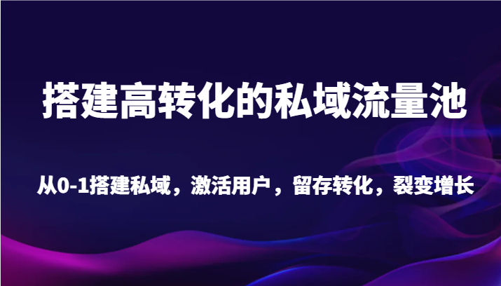 搭建高转化的私域流量池 从0-1搭建私域，激活用户，留存转化，裂变增长（20节课）-云网创资源站