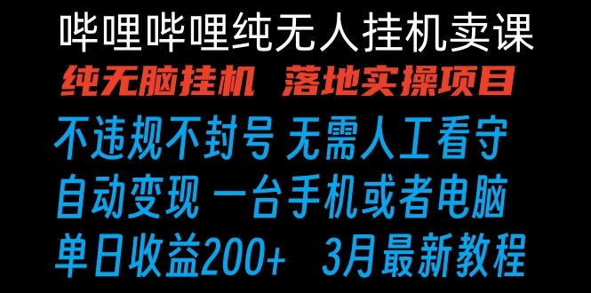 哔哩哔哩纯无脑挂机卖课 单号日收益200+ 手机就能做-云网创资源站