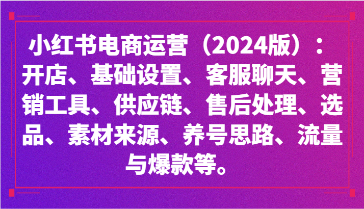 小红书电商运营（2024版）：开店、设置、供应链、选品、素材、养号、流量与爆款等-云网创资源站