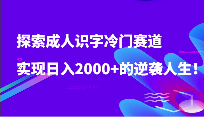 探索成人识字冷门赛道，实现日入2000+的逆袭人生！-云网创资源站