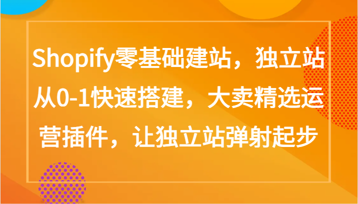 Shopify零基础建站，独立站从0-1快速搭建，大卖精选运营插件，让独立站弹射起步-云网创资源站