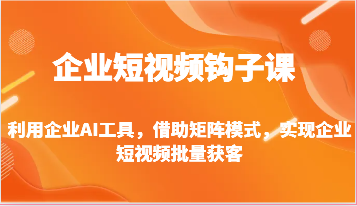 企业短视频钩子课-利用企业AI工具，借助矩阵模式，实现企业短视频批量获客-云网创资源站