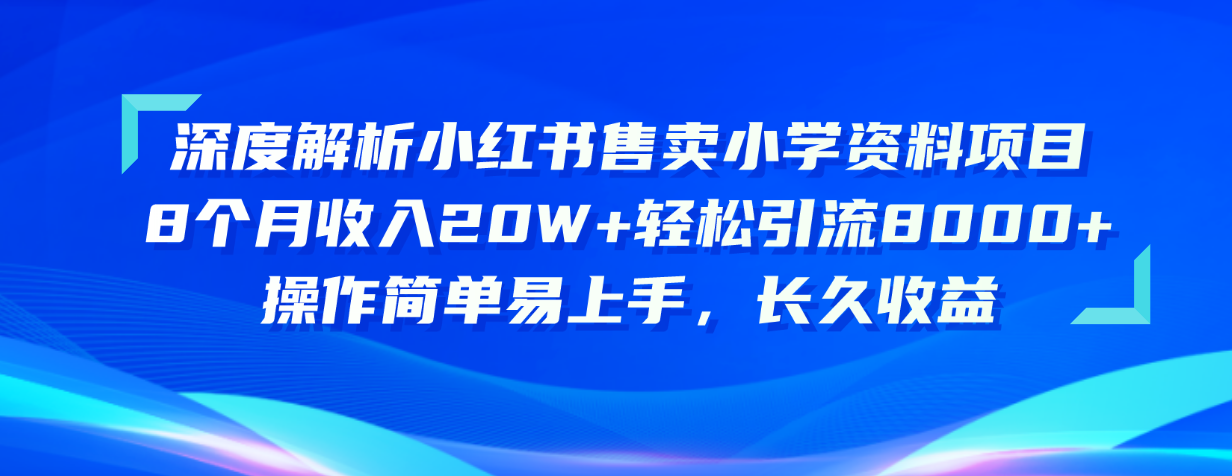 深度解读小红书的出售小学资料新项目 8个月收益20W 轻轻松松引流方法8000 使用方便…-云网创资源站