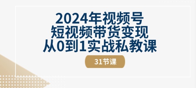 2024年视频号短视频带货变现从0到1实战私教课(31节视频课)-云网创资源站