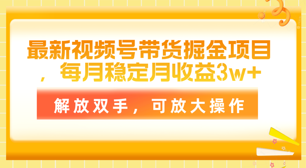 全新视频号带货掘金队新项目，每月平稳月盈利3w ，解锁新技能，可变大实际操作-云网创资源站