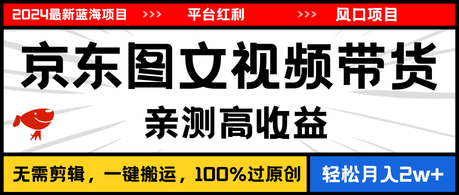 2024最新蓝海项目，逛逛京东图文视频带货，无需剪辑，月入20000+-云网创资源站