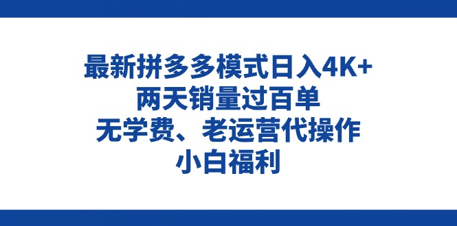 拼多多最新模式日入4K+两天销量过百单，无学费、老运营代操作、小白福利-云网创资源站