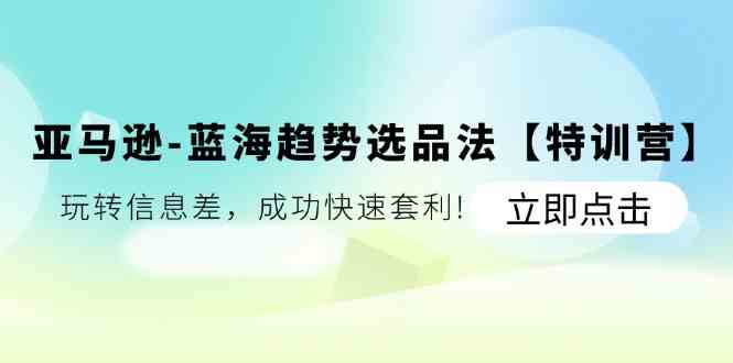 亚马逊蓝海趋势选品法【特训营】：玩转信息差，成功快速套利-云网创资源站