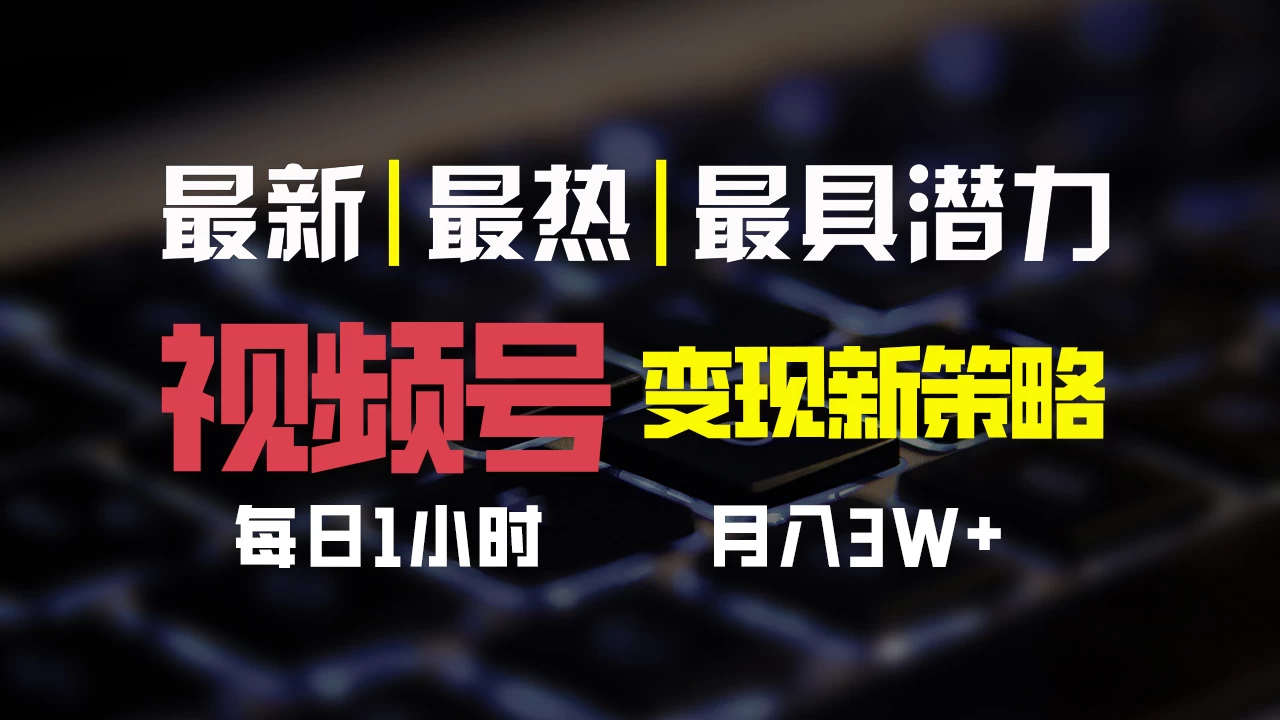 视频号变现新策略，每日只需一小时，月入30000+-云网创资源站