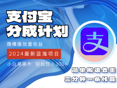 2024蓝海项目，支付宝分成计划项目，教你刷爆播放量收益，三分钟一条作…-云网创资源站