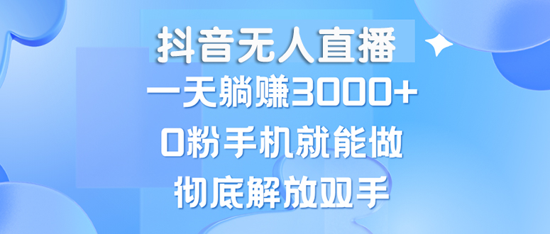 抖音无人在线，一天躺着赚钱3000 ，0粉手机就能做，新手入门都可实际操作-云网创资源站