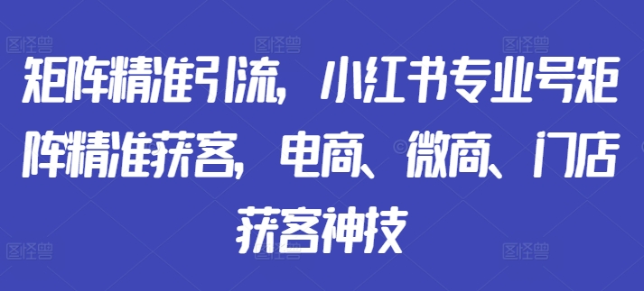 引流矩阵精准引流方法，小红书的技术专业号引流矩阵营销获客，电子商务、微商代理、店面拓客绝技-云网创资源站