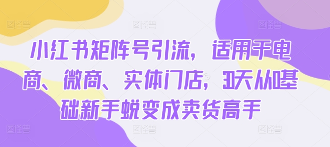 小红书的矩阵账号引流方法，适用电子商务、微商代理、线下门店，30天从0基本初学者成长为卖东西大神-云网创资源站