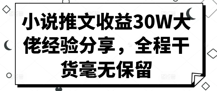 小说推文盈利30W巨头心得分享，全过程干货知识不遗余力-云网创资源站