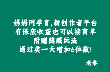 妈妈网孕育，新创作者平台，有保底收益也可以接商单-云网创资源站