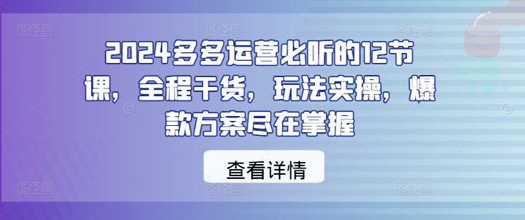 2024多多运营必听的12节课，全程干货，玩法实操，爆款方案尽在掌握-云网创资源站