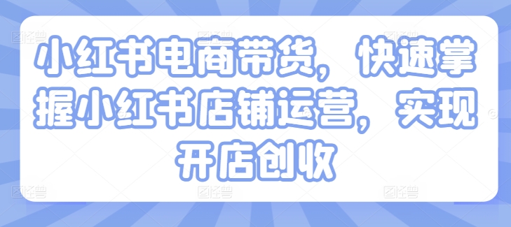 小红书电商卖货，快速上手小红书店铺经营，完成开实体店增收-云网创资源站