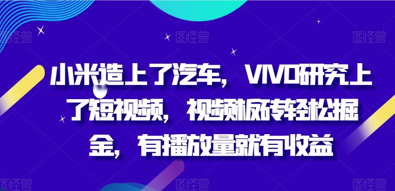 小米手机造上车辆，VIVO科学研究上小视频，短视频砖头轻轻松松掘金队，有播放量就会有盈利-云网创资源站