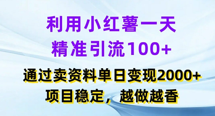 运用小红书的一天精准引流方法100 ，根据卖项目单日转现2k ，新项目平稳，越干越香【揭密】-云网创资源站