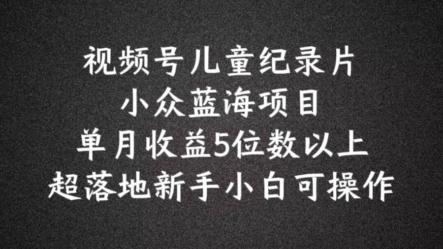 2024蓝海项目视频号儿童纪录片科普，单月收益5位数以上，新手小白可操作【揭秘】-云网创资源站