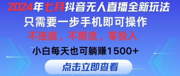 七月抖音无人直播全新玩法，只需一部手机即可操作，小白每天也可躺赚1k，不违规，不限流，零投入-云网创资源站